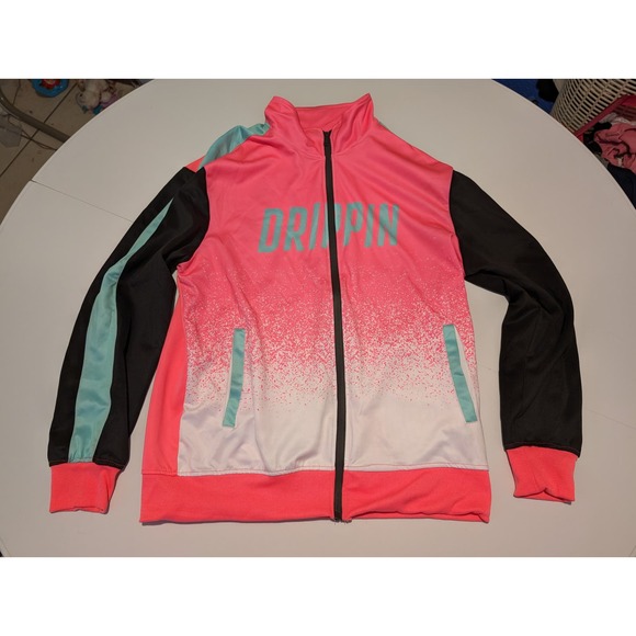 Vintage Encrypted Womens Pink Striped Color block Track Suit Size XL Drippin - Picture 2 of 16